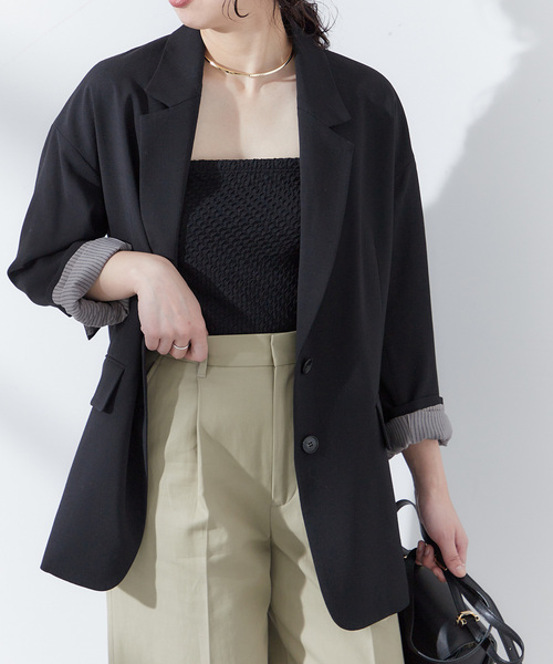 journal standard L'essage（ジャーナルスタンダードレサージュ）の「モスリン テーラージャケット（テーラードジャケット・レディース・ブラック/ベージュ・FREE）」の9枚目の写真