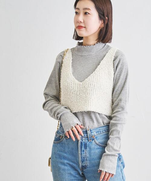 coen(コーエン)の「カールヤーンアゼ編みビスチェ(ニット/セーター・レディース・オフホワイト/ダークグレー/コバルトブルー・FREE)」の2枚目の写真