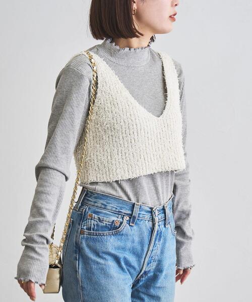 coen(コーエン)の「カールヤーンアゼ編みビスチェ(ニット/セーター・レディース・オフホワイト/ダークグレー/コバルトブルー・FREE)」の7枚目の写真