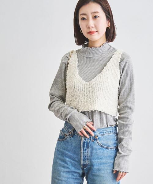 coen(コーエン)の「カールヤーンアゼ編みビスチェ(ニット/セーター・レディース・オフホワイト/ダークグレー/コバルトブルー・FREE)」の8枚目の写真