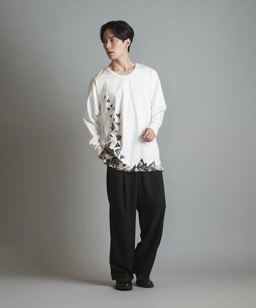 新品セール！NOID. Glass rubbleプリントロンT 長袖　グレー セール】Glass rubbleプリントロンT（Tシャツ/カットソー）｜NO