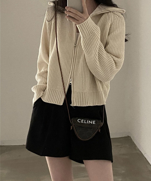 c.u.l（シーユーエル）の「ダブルジップ リブニットカーディガン culw624（カーディガン/ボレロ・レディース・グレー/アイボリー/ブラック・FREE）」の8枚目の写真