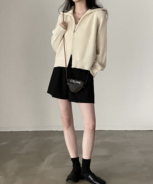 c.u.l（シーユーエル）の「ダブルジップ リブニットカーディガン culw624（カーディガン/ボレロ・レディース・グレー/アイボリー/ブラック・FREE）」の9枚目の写真