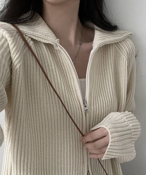 c.u.l（シーユーエル）の「ダブルジップ リブニットカーディガン culw624（カーディガン/ボレロ・レディース・グレー/アイボリー/ブラック・FREE）」の4枚目の写真