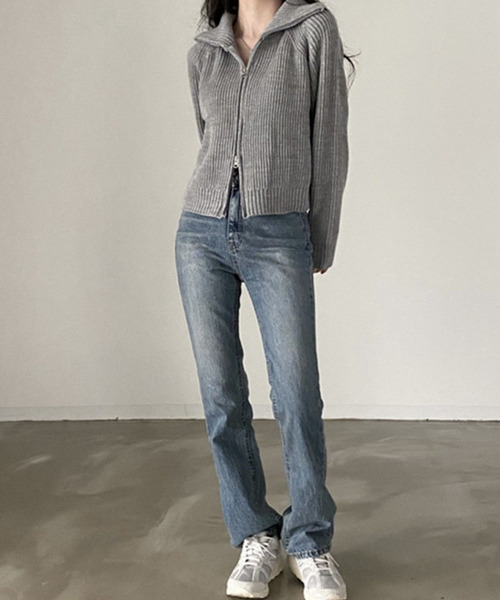 c.u.l（シーユーエル）の「ダブルジップ リブニットカーディガン culw624（カーディガン/ボレロ・レディース・グレー/アイボリー/ブラック・FREE）」の7枚目の写真