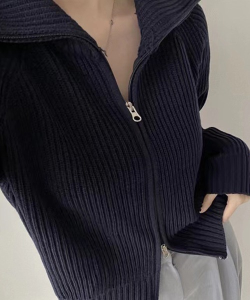 c.u.l（シーユーエル）の「ダブルジップ リブニットカーディガン culw624（カーディガン/ボレロ・レディース・グレー/アイボリー/ブラック・FREE）」の11枚目の写真