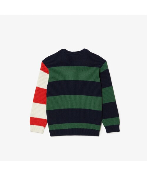LACOSTE(ラコステ)の「アシンメトリースリーブJUNIORボーダーニットセーター(ニット/セーター・キッズ・ネイビー・128/116/140/104)」の2枚目の写真