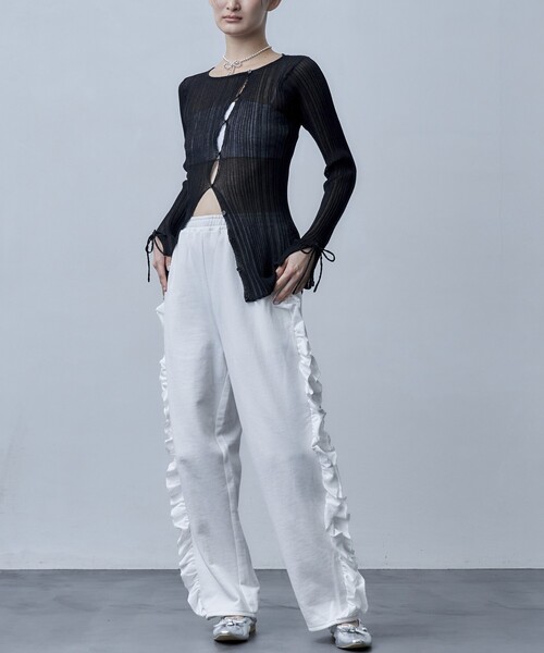 Firsthand（ファーストハンド）の「Firsthand/ファーストハンド オゾン加工フリルイージースウェットパンツ（スウェットパンツ・レディース・オフホワイト/ブルーグリーン/ブラック・ﾌﾘ-）」の6枚目の写真