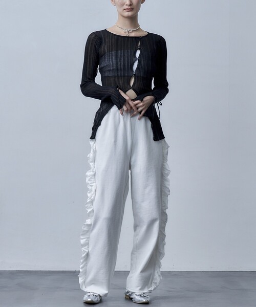 Firsthand（ファーストハンド）の「Firsthand/ファーストハンド オゾン加工フリルイージースウェットパンツ（スウェットパンツ・レディース・オフホワイト/ブルーグリーン/ブラック・ﾌﾘ-）」の7枚目の写真