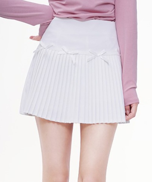 Chick(チック)の「▲Ribbon Pleats Mini Skirt / リボンプリーツミニスカート(スカート・レディース・チャコールグレー/ブラック/ホワイト・S/M)」の2枚目の写真