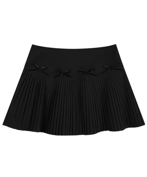 Chick(チック)の「▲Ribbon Pleats Mini Skirt / リボンプリーツミニスカート(スカート・レディース・チャコールグレー/ブラック/ホワイト・S/M)」の6枚目の写真