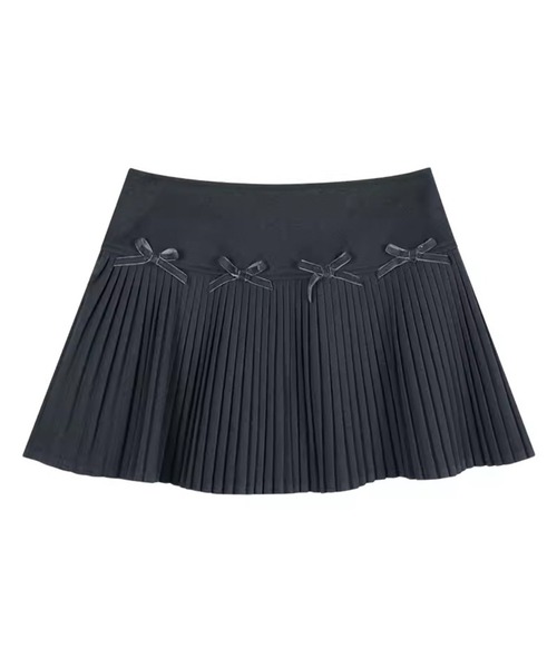 Chick(チック)の「▲Ribbon Pleats Mini Skirt / リボンプリーツミニスカート(スカート・レディース・チャコールグレー/ブラック/ホワイト・S/M)」の5枚目の写真