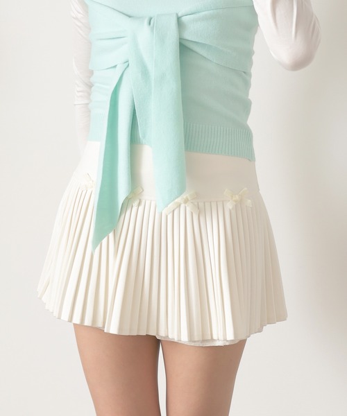 Chick(チック)の「▲Ribbon Pleats Mini Skirt / リボンプリーツミニスカート(スカート・レディース・チャコールグレー/ブラック/ホワイト・S/M)」の11枚目の写真