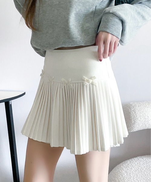 Chick(チック)の「▲Ribbon Pleats Mini Skirt / リボンプリーツミニスカート(スカート・レディース・チャコールグレー/ブラック/ホワイト・S/M)」の16枚目の写真