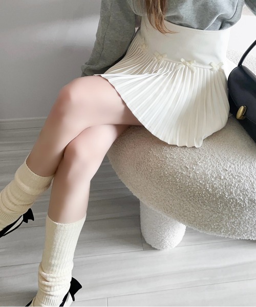 Chick(チック)の「▲Ribbon Pleats Mini Skirt / リボンプリーツミニスカート(スカート・レディース・チャコールグレー/ブラック/ホワイト・S/M)」の10枚目の写真