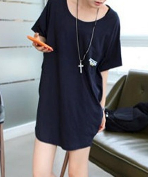 Miniministore(ミニミニストア)の「チュニックロンT 半袖 ロングtシャツ夏(Tシャツ/カットソー・レディース・ネイビー/グレー/ホワイト/ブラック・FREE)」の22枚目の写真