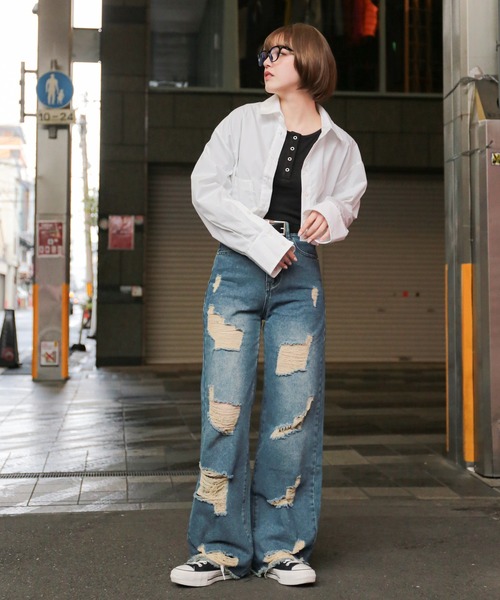 SPINNS(スピンズ)の「長袖ショート丈シャツ(シャツ/ブラウス・レディース・グレイッシュベージュ/ブラック/オフホワイト・ONESIZE)」の8枚目の写真