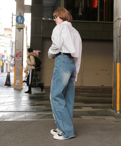 SPINNS(スピンズ)の「長袖ショート丈シャツ(シャツ/ブラウス・レディース・グレイッシュベージュ/ブラック/オフホワイト・ONESIZE)」の9枚目の写真