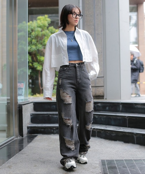 SPINNS(スピンズ)の「長袖ショート丈シャツ(シャツ/ブラウス・レディース・グレイッシュベージュ/ブラック/オフホワイト・ONESIZE)」の15枚目の写真