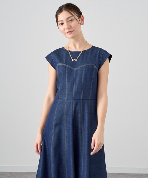 ANAYI デニムワンピース　36 ネイビー ANAYI（アナイ）の「デニムライクフレア ワンピース（ワンピース