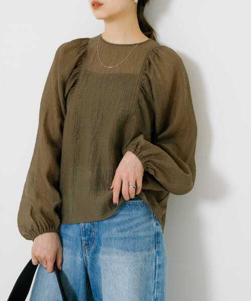 URBAN RESEARCH（アーバンリサーチ）の「ギャザーヨウリュウブラウス（シャツ/ブラウス・レディース・ライトベージュ/ブラウン系その他/ブラック・FREE）」の15枚目の写真