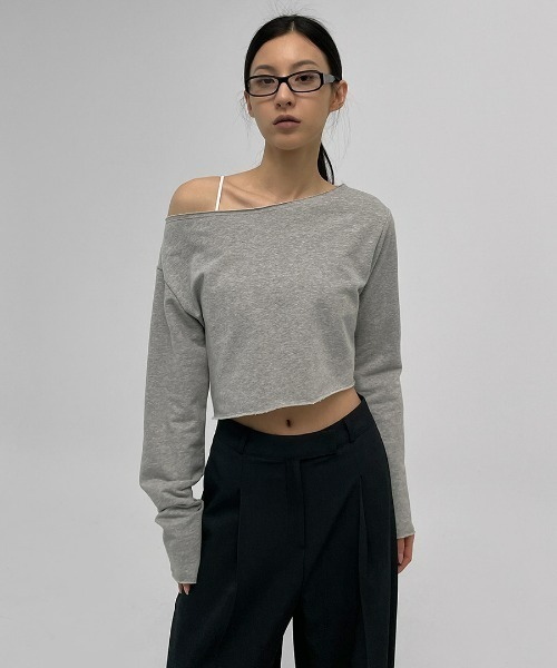 BLACKUP（ブラックアップ）の「[MADE] ベラーディSET - ボートネックオフショルダークロップ長袖Tシャツ（Tシャツ/カットソー・レディース・ホワイト/グレー/ブラック・FREE）」の10枚目の写真