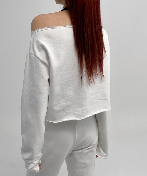 BLACKUP（ブラックアップ）の「[MADE] ベラーディSET - ボートネックオフショルダークロップ長袖Tシャツ（Tシャツ/カットソー・レディース・ホワイト/グレー/ブラック・FREE）」の4枚目の写真