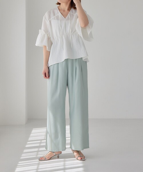 ✨希少✨美品✨ エストネーション ブラウス ギャザー フリル Vネック キャメル dft64_1.jpg