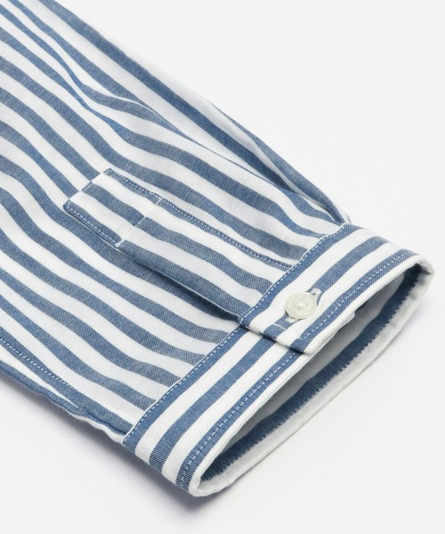 Pitta Re:)（ピッタリ）の「綿100% Wガーゼ スタンドカラー 七分袖カジュアルシャツ（シャツ/ブラウス・レディース・ネイビー×ホワイト・LL/L/M/S）」の3枚目の写真