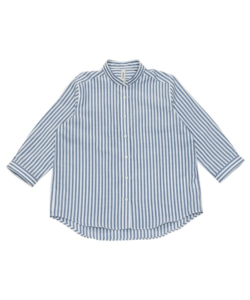 Pitta Re:)（ピッタリ）の「綿100% Wガーゼ スタンドカラー 七分袖カジュアルシャツ（シャツ/ブラウス・レディース・ネイビー×ホワイト・LL/L/M/S）」の8枚目の写真