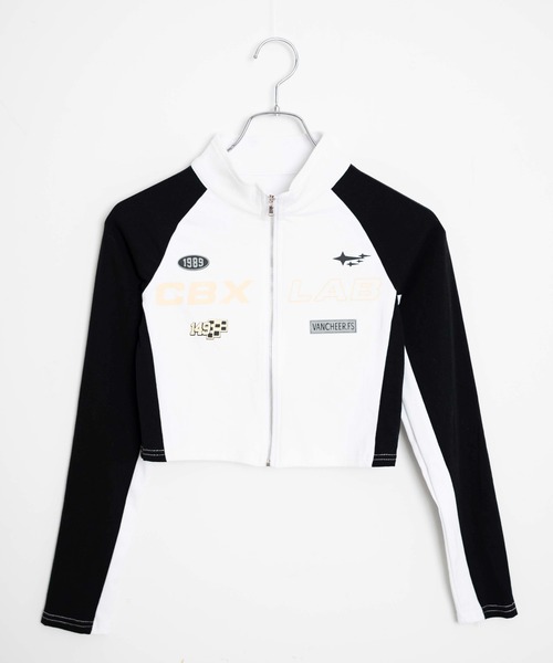 Figments(フィグメンツ)の「フロントZIPレーシングトップス(ブルゾン・レディース・ホワイト/ブラック・FREE)」の1枚目の写真