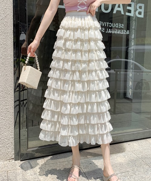 SALE！！アルチビオ　オフホワイト　台形フリルスカート　40 美品★ SALE！！アルチビオ オフホワイト 台形フリルスカート 40 美品