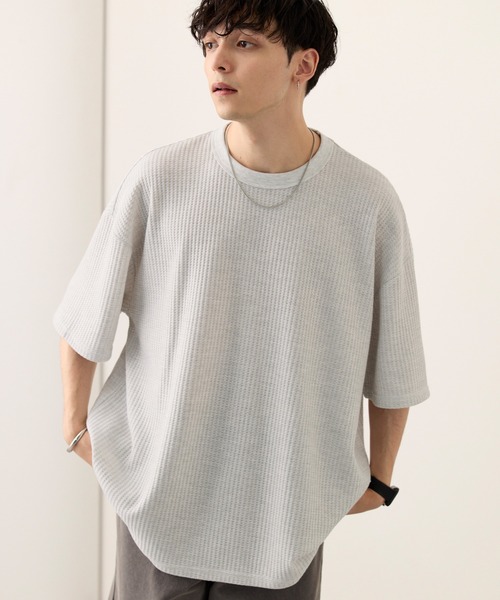 Jeans リラックス ワッフルコットン Tシャツ送関込 セール】リラックスルーズベーシックワッフルカットソー(T