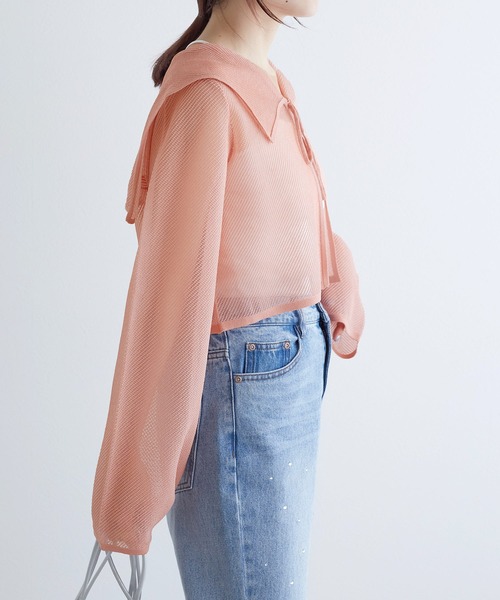 w closet（ダブルクローゼット）の「メッシュ編襟付きカーディガン