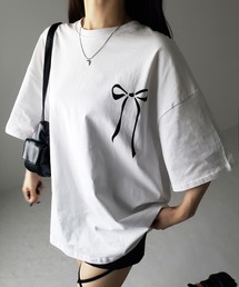 ※※【 3color 】半袖リボンプリントバレエコアビッグTシャツ / short sleeve ribbon print ballet core big Tee