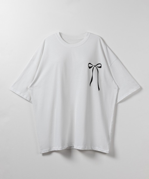 3color 】半袖リボンプリントバレエコアビッグTシャツ ／ short
