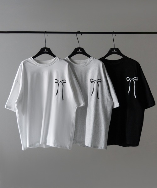 me+em select(ミームセレクト)の「※※【 3color 】半袖リボンプリントバレエコアビッグTシャツ / short sleeve ribbon print ballet core big Tee(Tシャツ/カットソー・レディース・ブラック/グレー/ホワイト・FREE)」の4枚目の写真