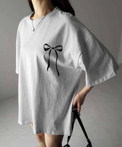 me+em select(ミームセレクト)の「※※【 3color 】半袖リボンプリントバレエコアビッグTシャツ / short sleeve ribbon print ballet core big Tee(Tシャツ/カットソー・レディース・ブラック/グレー/ホワイト・FREE)」の21枚目の写真