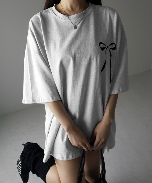 me+em select(ミームセレクト)の「※※【 3color 】半袖リボンプリントバレエコアビッグTシャツ / short sleeve ribbon print ballet core big Tee(Tシャツ/カットソー・レディース・ブラック/グレー/ホワイト・FREE)」の22枚目の写真