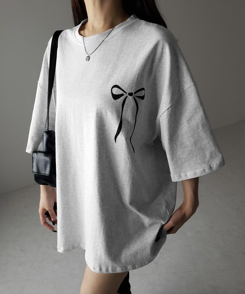 me+em select(ミームセレクト)の「※※【 3color 】半袖リボンプリントバレエコアビッグTシャツ / short sleeve ribbon print ballet core big Tee(Tシャツ/カットソー・レディース・ブラック/グレー/ホワイト・FREE)」の13枚目の写真