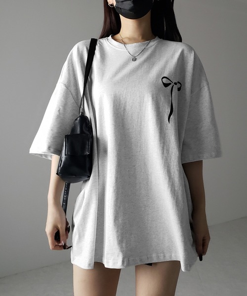 me+em select(ミームセレクト)の「※※【 3color 】半袖リボンプリントバレエコアビッグTシャツ / short sleeve ribbon print ballet core big Tee(Tシャツ/カットソー・レディース・ブラック/グレー/ホワイト・FREE)」の14枚目の写真