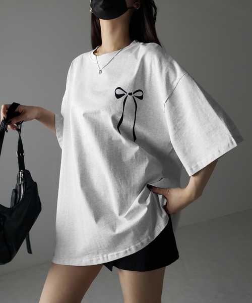 me+em select(ミームセレクト)の「※※【 3color 】半袖リボンプリントバレエコアビッグTシャツ / short sleeve ribbon print ballet core big Tee(Tシャツ/カットソー・レディース・ブラック/グレー/ホワイト・FREE)」の19枚目の写真