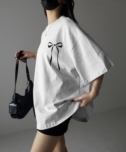 me+em select(ミームセレクト)の「※※【 3color 】半袖リボンプリントバレエコアビッグTシャツ / short sleeve ribbon print ballet core big Tee(Tシャツ/カットソー・レディース・ブラック/グレー/ホワイト・FREE)」の20枚目の写真