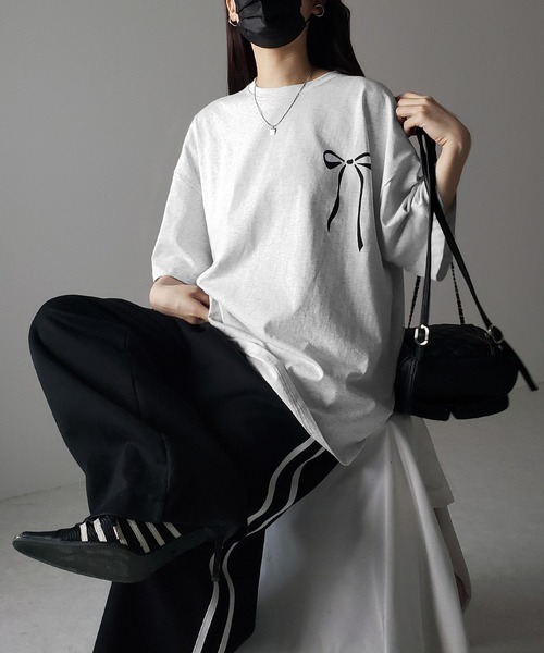 me+em select(ミームセレクト)の「※※【 3color 】半袖リボンプリントバレエコアビッグTシャツ / short sleeve ribbon print ballet core big Tee(Tシャツ/カットソー・レディース・ブラック/グレー/ホワイト・FREE)」の16枚目の写真
