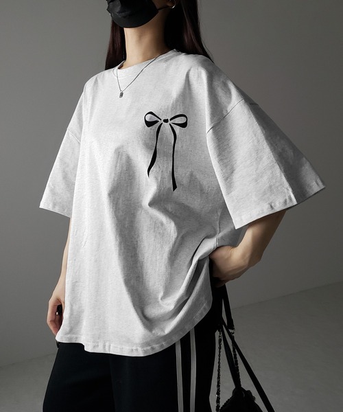 me+em select(ミームセレクト)の「※※【 3color 】半袖リボンプリントバレエコアビッグTシャツ / short sleeve ribbon print ballet core big Tee(Tシャツ/カットソー・レディース・ブラック/グレー/ホワイト・FREE)」の18枚目の写真