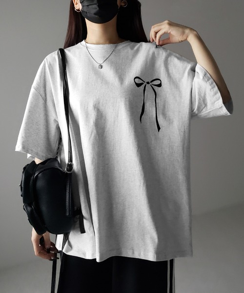 me+em select(ミームセレクト)の「※※【 3color 】半袖リボンプリントバレエコアビッグTシャツ / short sleeve ribbon print ballet core big Tee(Tシャツ/カットソー・レディース・ブラック/グレー/ホワイト・FREE)」の7枚目の写真