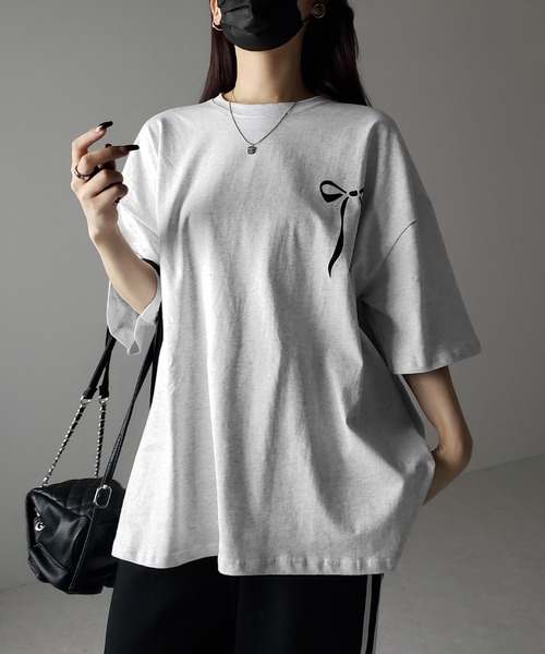 me+em select(ミームセレクト)の「※※【 3color 】半袖リボンプリントバレエコアビッグTシャツ / short sleeve ribbon print ballet core big Tee(Tシャツ/カットソー・レディース・ブラック/グレー/ホワイト・FREE)」の8枚目の写真