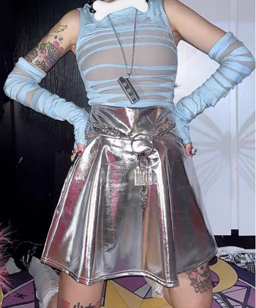 .KOM（ドットコム）の「『.KOM/ドットケーオーエム』メタリックスカート【Y】【CN】（スカート・レディース・ブルー/シルバー・M）」の4枚目の写真