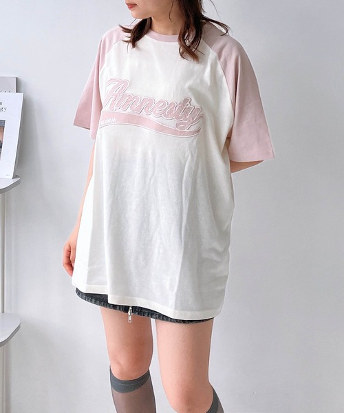 AS KNOW AS plus（アズノゥアズプラス）の「◎カレッジロゴ オーバーサイズ ラグラン半袖Tシャツ（Tシャツ/カットソー・レディース・ブラック系/ピンク系/ネイビー系/ピンク系1/ブラック系1/ネイビー系1/グリーン系1・FREE）」の21枚目の写真