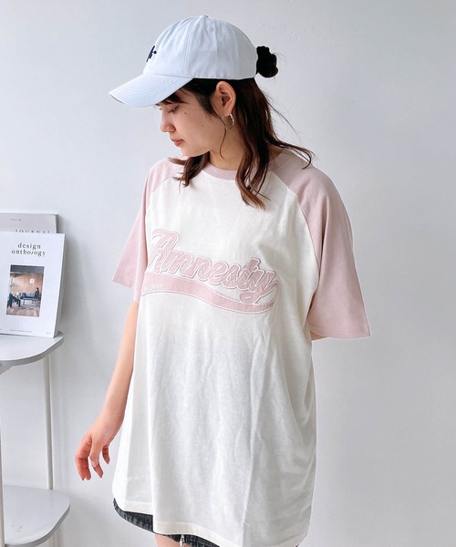 AS KNOW AS plus（アズノゥアズプラス）の「◎カレッジロゴ オーバーサイズ ラグラン半袖Tシャツ（Tシャツ/カットソー・レディース・ブラック系/ピンク系/ネイビー系/ピンク系1/ブラック系1/ネイビー系1/グリーン系1・FREE）」の20枚目の写真